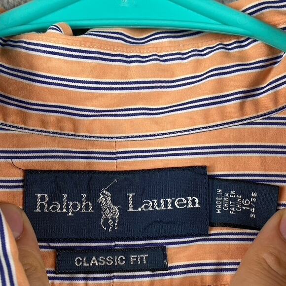 Ralph Lauren Men's 16 34/35 Large Classic Fit Shirt Orange Stripe Button Down - Picture 6 of 8